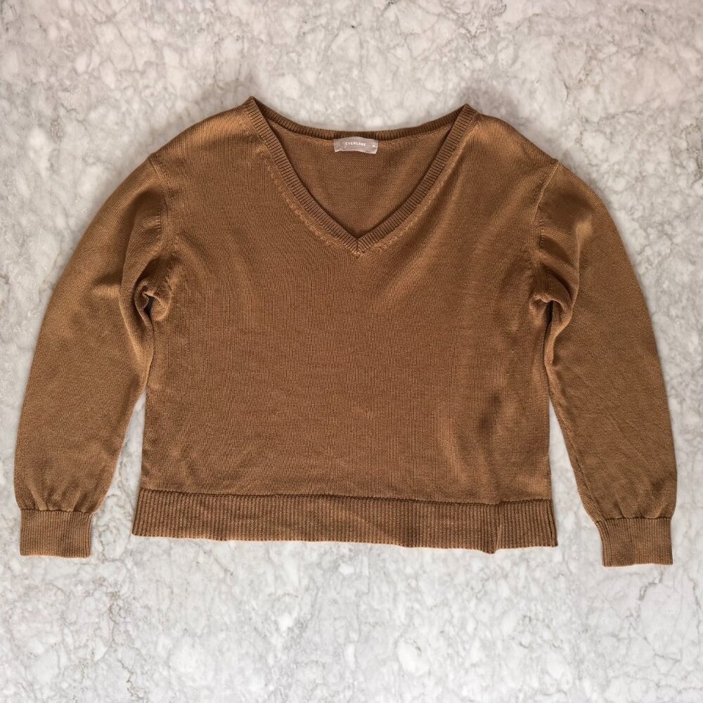 Everlane 100% Cotton Women's Brown V-Neck Sweater Size Medium M Cottagecore